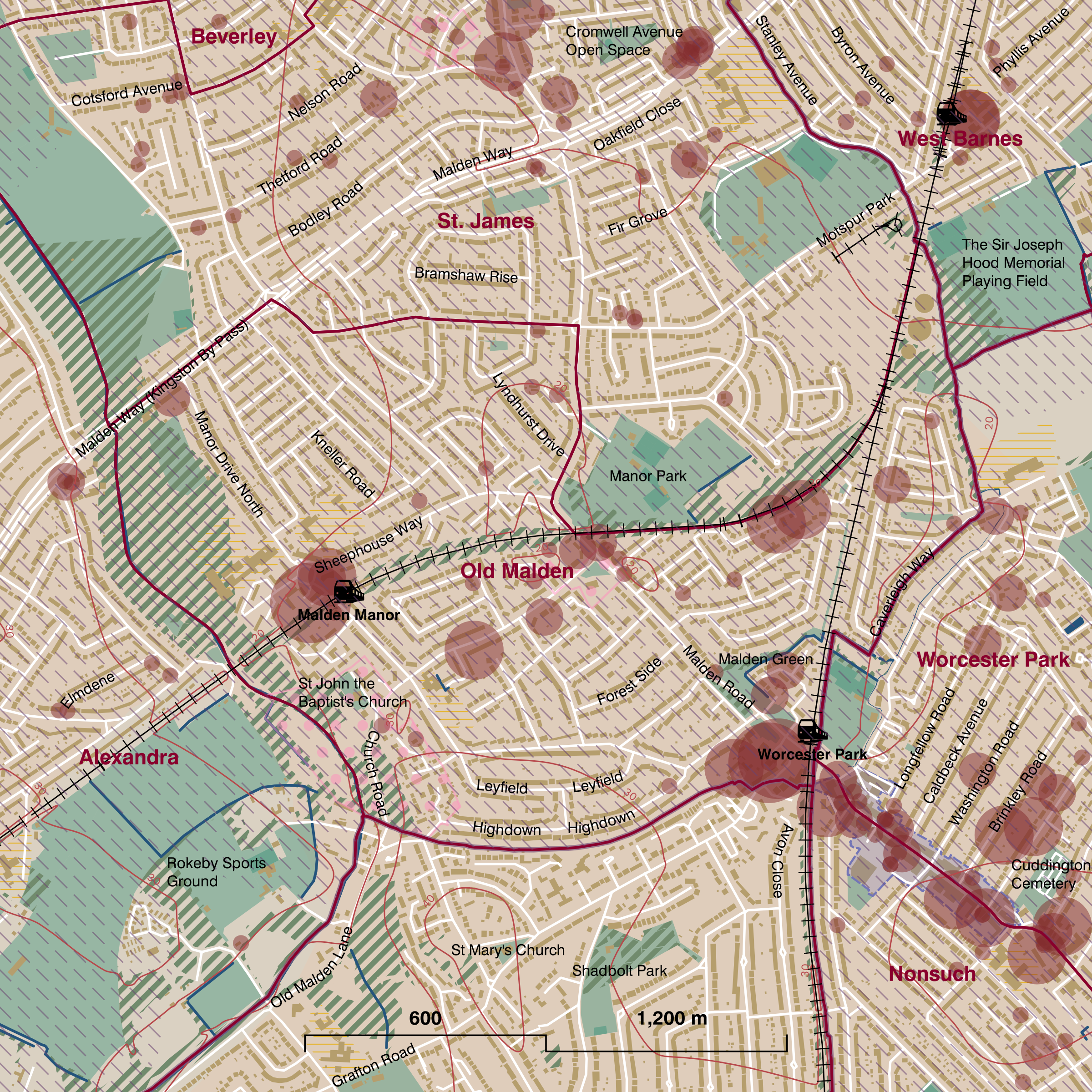 Map of Old Malden ward