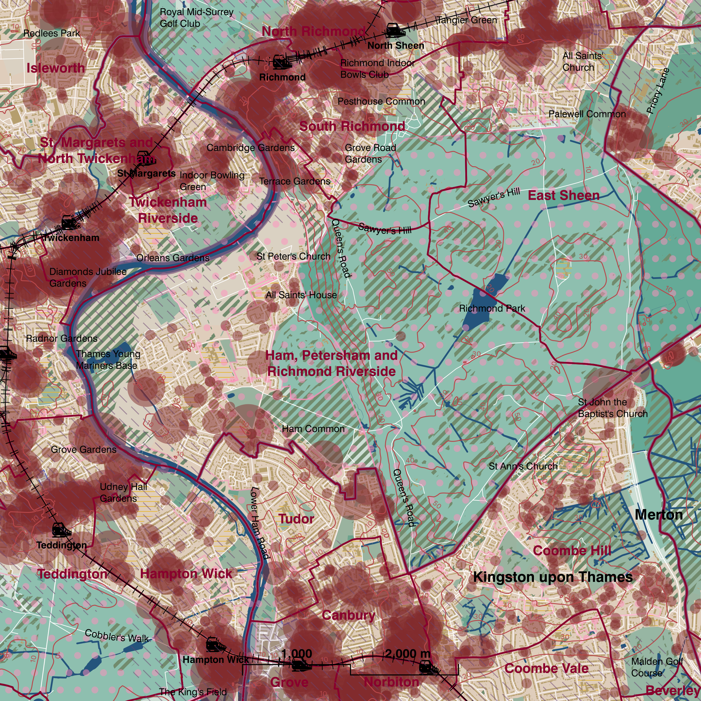 Map of Ham, Petersham and Richmond Riverside ward