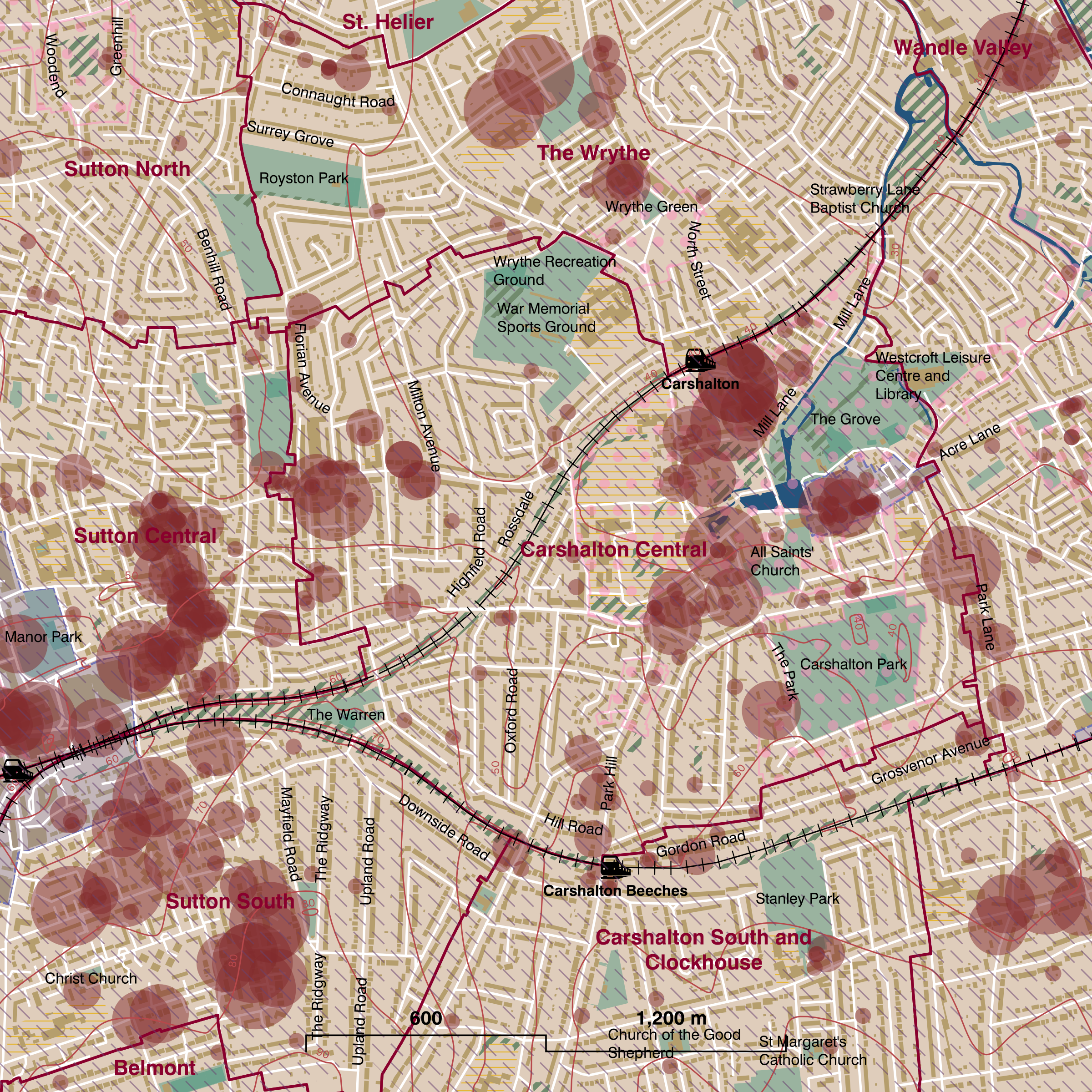 Map of Carshalton Central ward