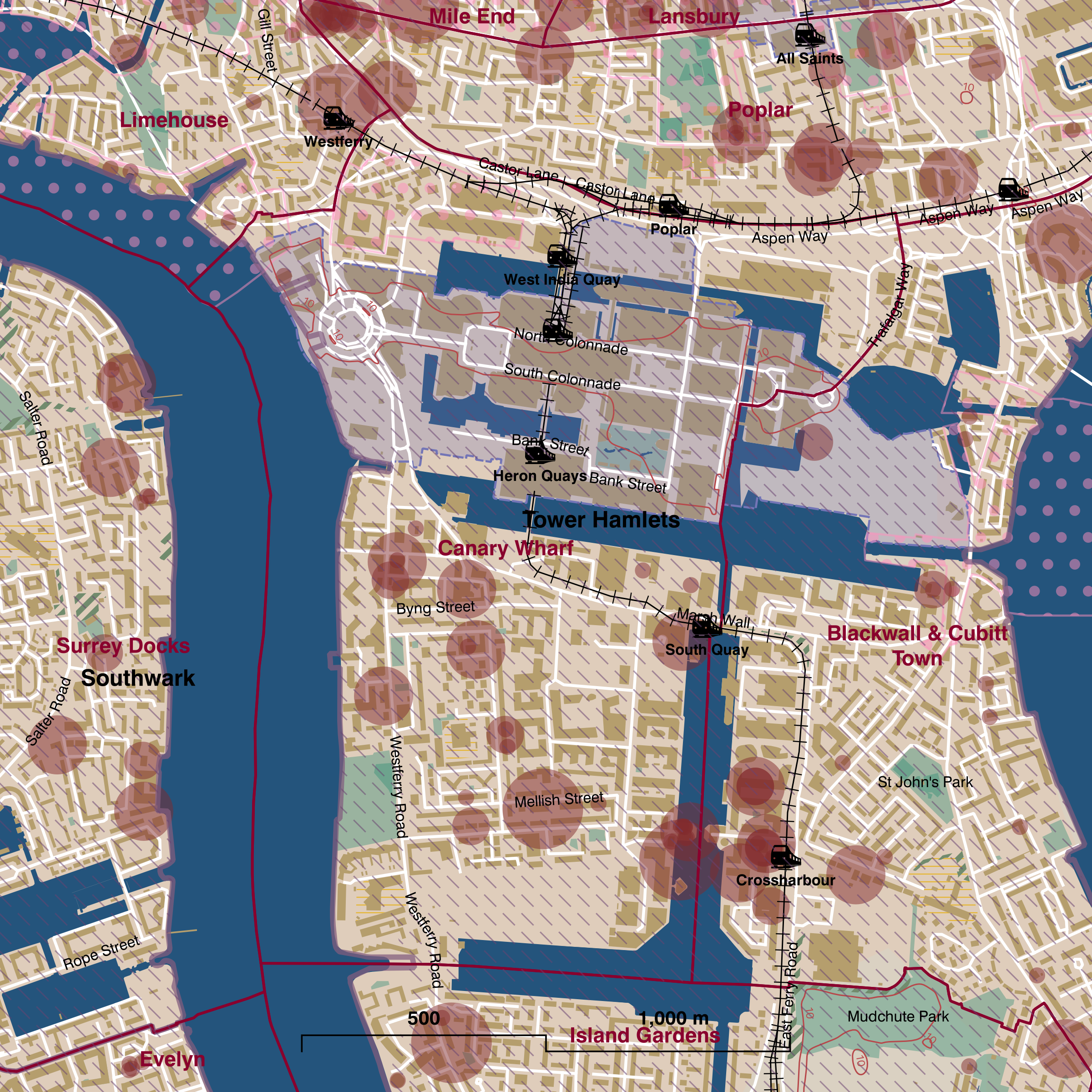 Map of Canary Wharf ward