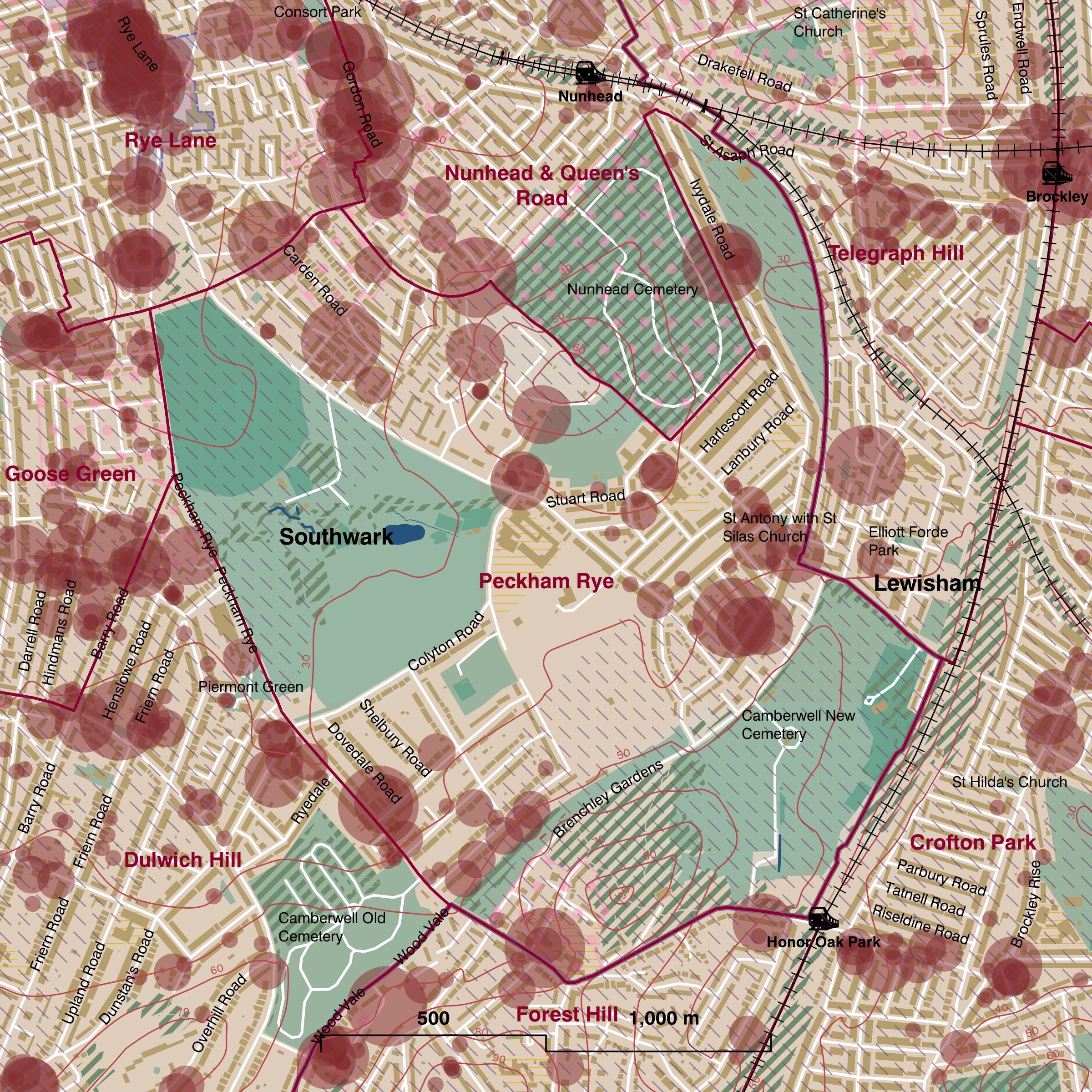 Map of Peckham Rye ward