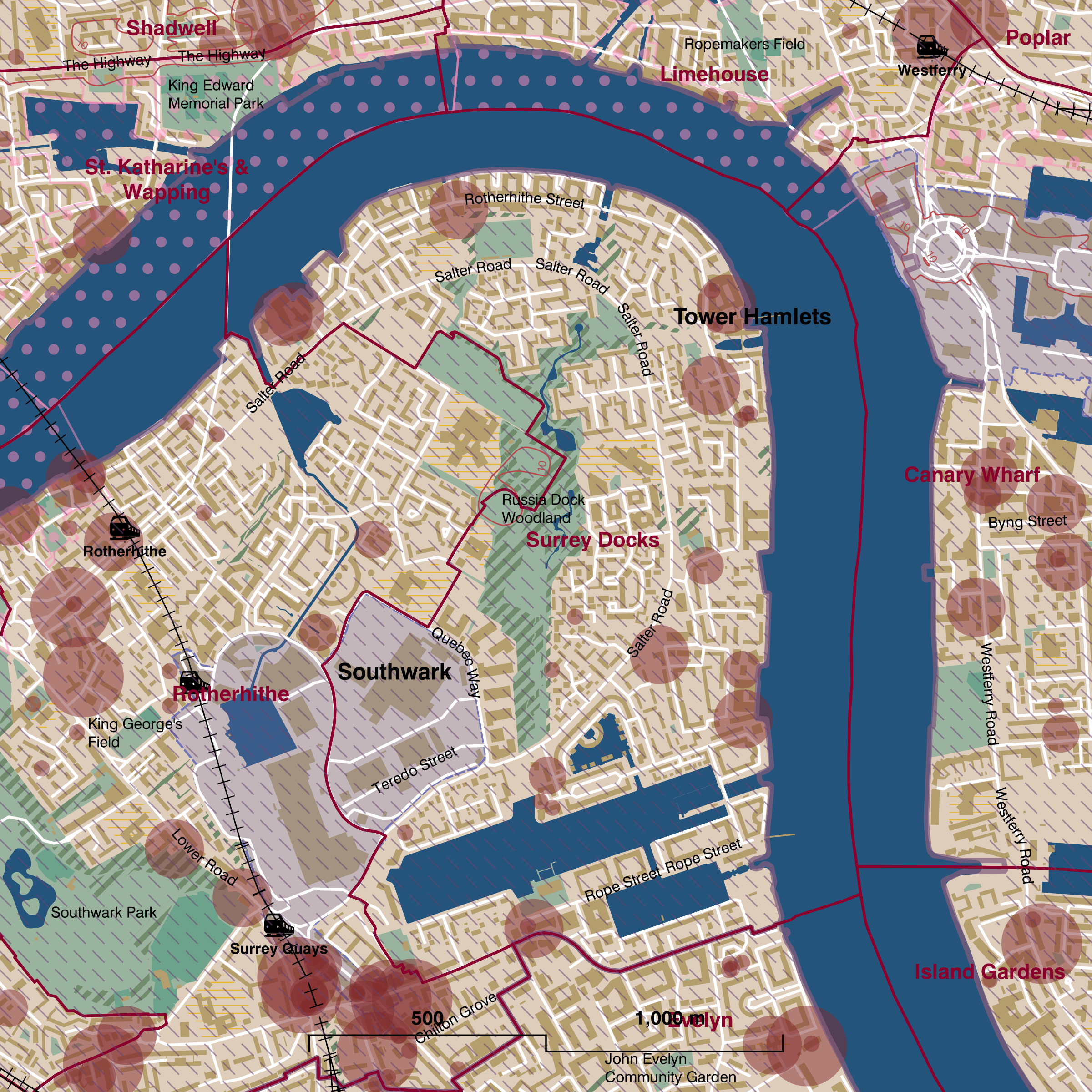 Map of Surrey Docks ward